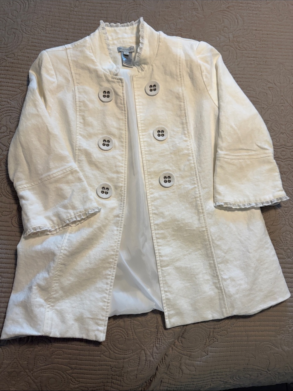 Multiples White Double-Breasted Linen-Blend Jacket